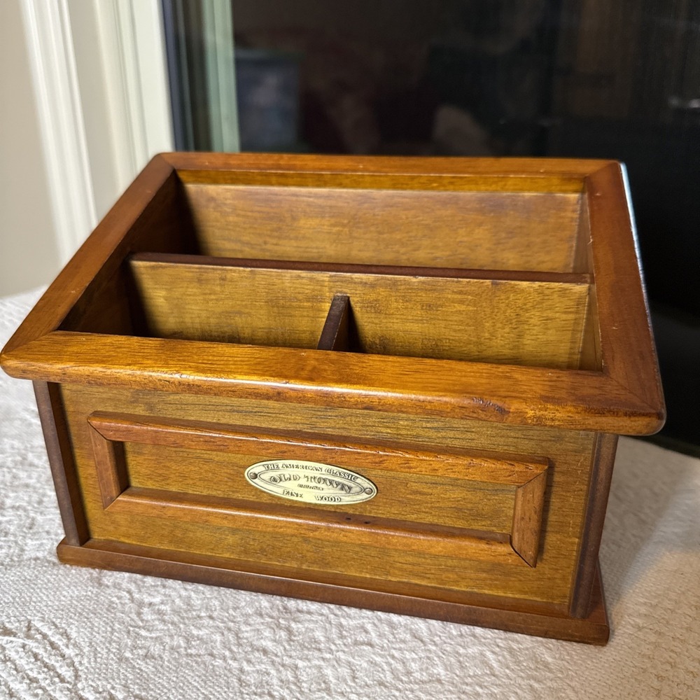 Vintage Small Wood Desktop 3 Compartment Organizer 9x6x6"